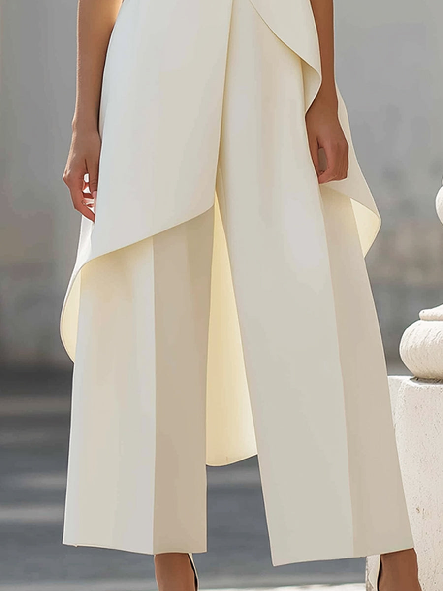 Conjunto Céline en blanco, detalle del pantalón ancho
