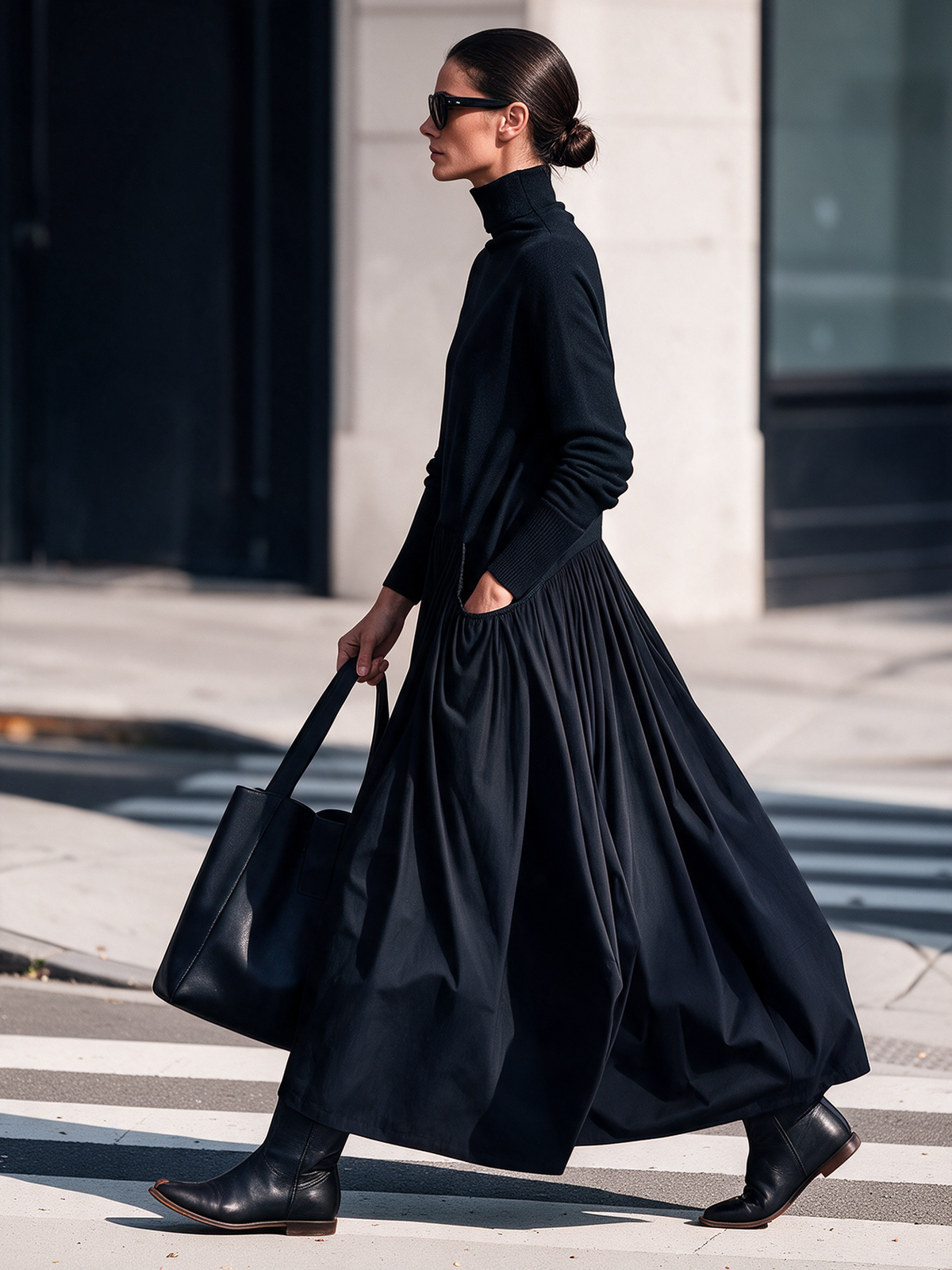Vestido Clara en negro, detalle del bolsillo