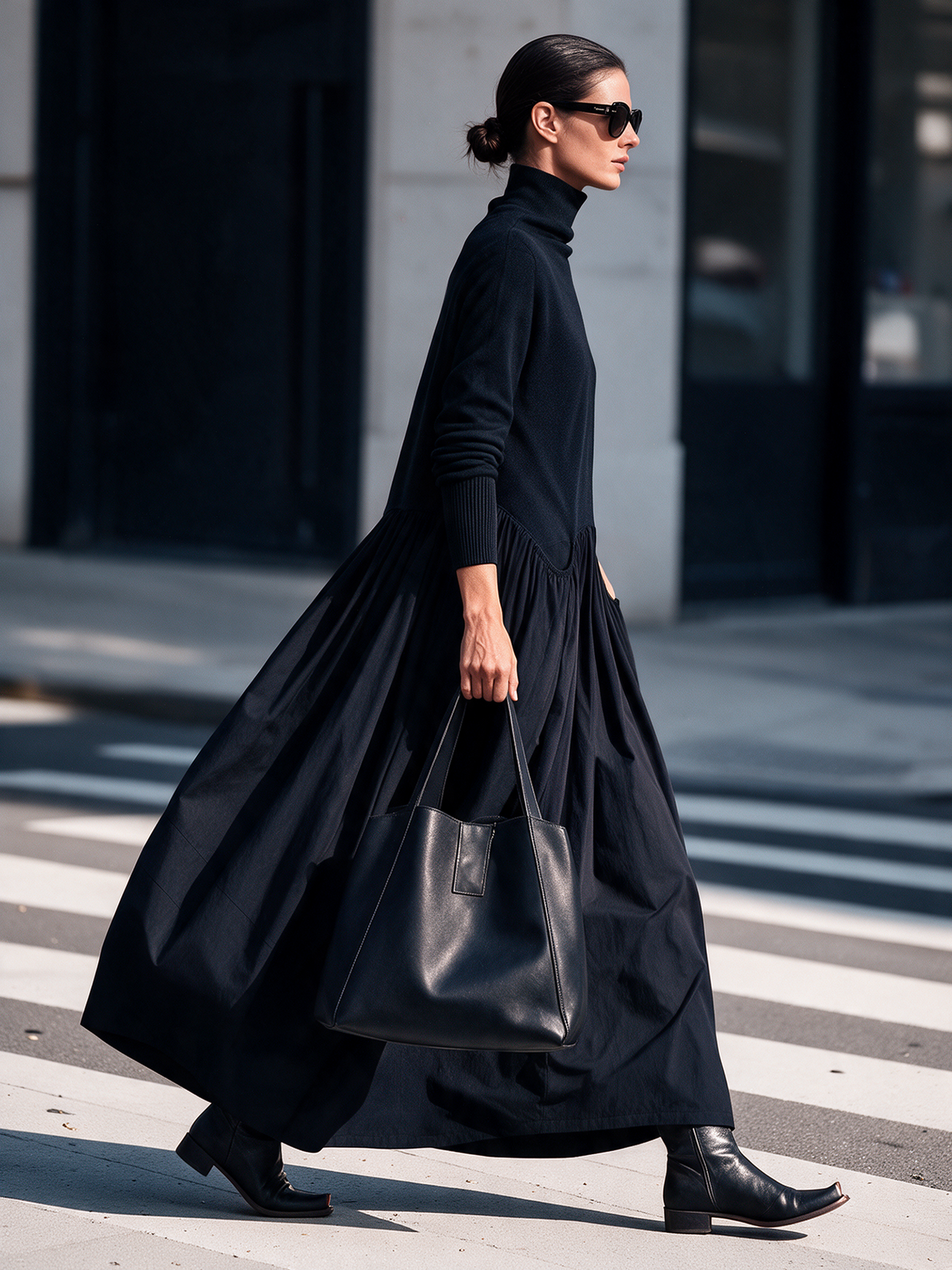 Vestido Clara en negro, de perfil