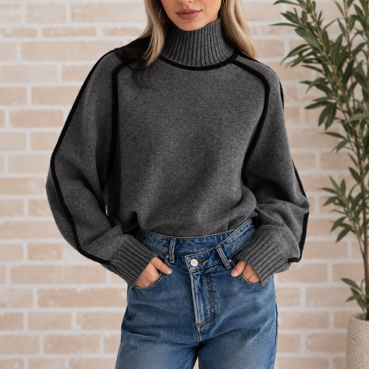 Jersey Valeria en gris oscuro con ribete negro en contraste