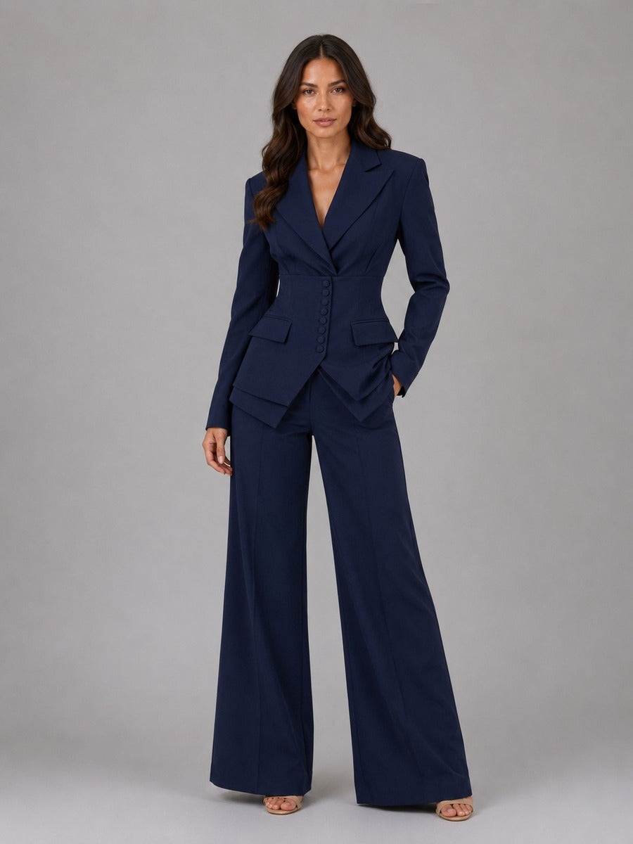 Inés • Traje De Dos Piezas Con Blazer Entallado Y Pantalón Palazzo